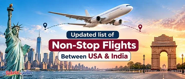 Non-stop flight route between the United States and India with a passenger airplane connecting the two countries