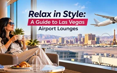 Luxury airport lounge at Las Vegas airport with elegant seating, premium amenities, and a sophisticated atmosphere