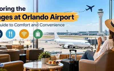 Orlando International Airport lounge with comfortable seating and modern interior